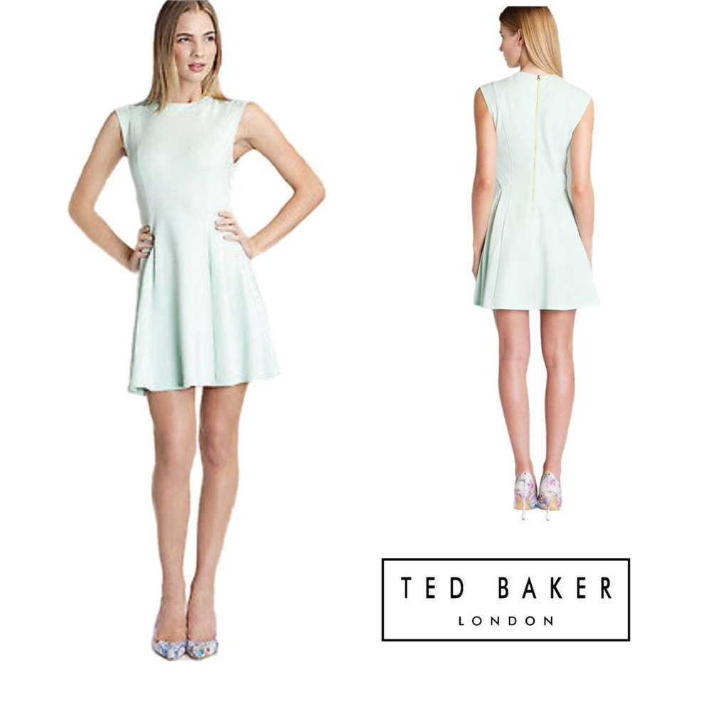 Ted Baker NISTEE SIDE PLEAT WOMEN'S SKATER DRESS PALE GREEN